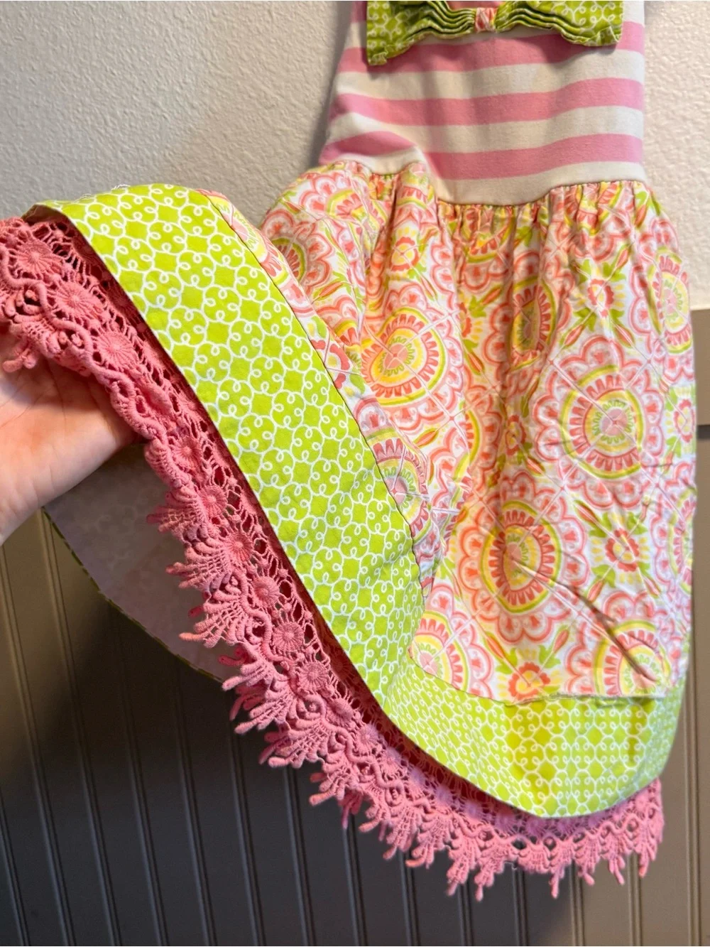 Counting Daisies | Girls Pink & Lime Bow-Accent Dress